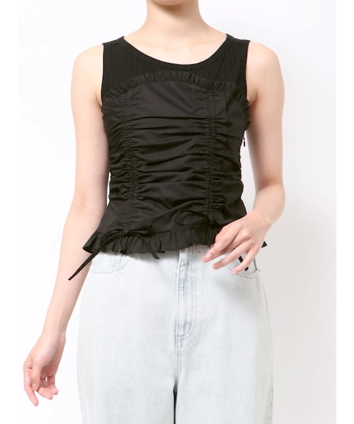 CALNAMUR（カルナムール）の「フェイクレイヤードビスチェ（タンクトップ・レディース・ホワイト/ブラック・F）」の5枚目の写真