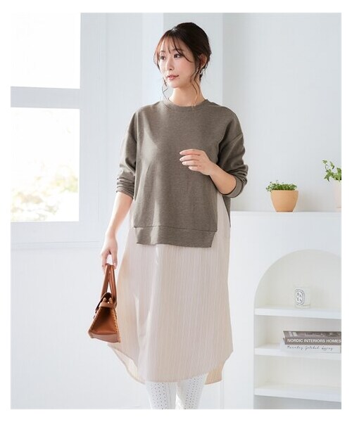 nissen（ニッセン）の「＜大きいサイズ＞異素材切替ワンピース（ワンピース・レディース・チャコールグレー/イエロー/モカブラウン・L/LL/3L/4L/5L/6L/8L/10L）」の22枚目の写真