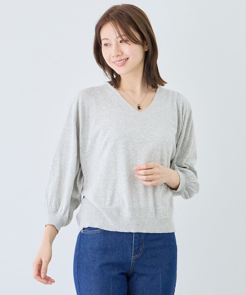 Jayro（ジャイロ）の「ピュアコットンカルマネックプルオーバー（ニット/セーター・レディース・スミクロ/ライトグレー/オフホワイト・F）」の13枚目の写真