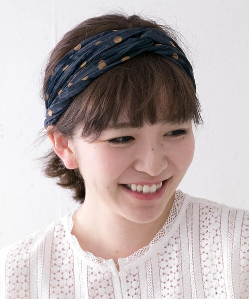 SMELLY（スメリー）の「ドットベロアターバン∴（ヘアバンド・レディース・NVY/GRN・-）」の4枚目の写真