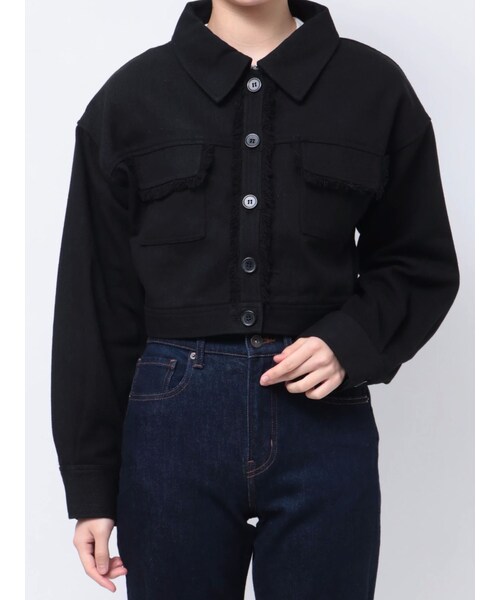 EVRIS（エヴリス）の「フリンジツイルショートジャケット（ミリタリージャケット・レディース・アイボリー/ブラック/ブルー・F）」の4枚目の写真