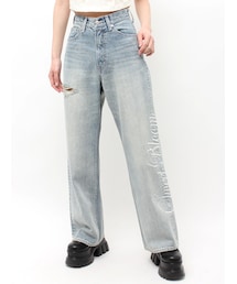 EVRIS | ラインストーンロゴバックスラッシュワイドデニムパンツ(デニムパンツ)