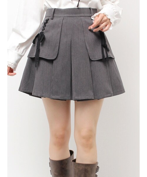 CALNAMUR（カルナムール）の「レースアップタックミニスカート（スカート・レディース・グレー/ミックス・S/M）」の7枚目の写真