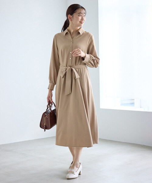 ROPE' PICNIC（ロペピクニック）の「リボンシャツワンピース（シャツワンピース・レディース・ベージュ/ネイビー・L/M/S）」の7枚目の写真