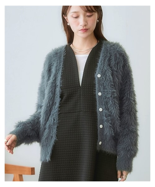 nissen（ニッセン）の「ロングフェザーVネックニットカーディガン＜大きいサイズ有＞（ニット/セーター・レディース・チャコール/ブラウン/オフベージュ・S/M/L/LL/3L）」の9枚目の写真