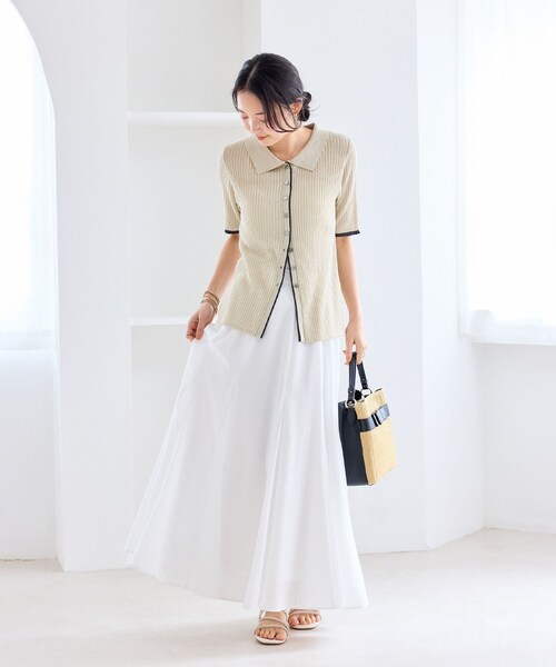 VIS(ビス)の「ポロ襟シアーリブハーフスリーブカーディガン(カーディガン/ボレロ・レディース・チャコール/ベージュ系/ピンク・F)」の19枚目の写真