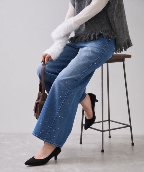 VIS(ビス)の「ビジューデニムパンツ(デニムパンツ・レディース・ベージュ/ブルー・M/S)」の5枚目の写真