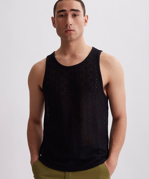 Saturdays NYC(サタデーズ ニューヨークシティ )の「Gabriel Cotton Mesh Tank(タンクトップ・メンズ・オフホワイト/ブラック・L/M/S/XS/XL)」の18枚目の写真