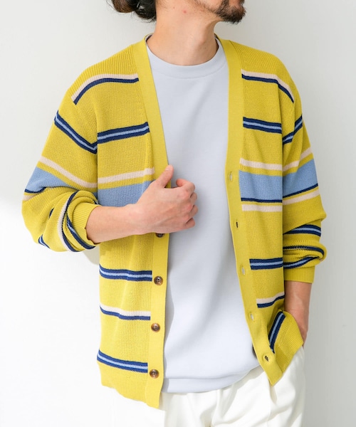 URBAN RESEARCH Sonny Label（アーバンリサーチサニーレーベル）の「マルチボーダーニットカーディガン（カーディガン/ボレロ・メンズ・ネイビー/オフ/イエロー・M/L）」の3枚目の写真