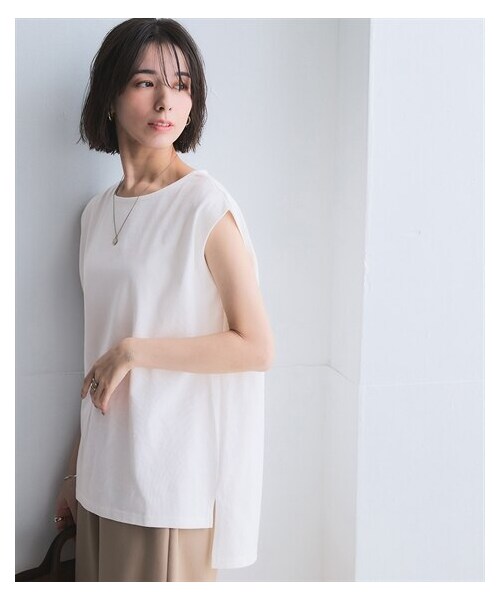 nissen（ニッセン）の「綿１００％バスクノースリーブロング丈プルオーバー＜大きいサイズ有＞（Tシャツ/カットソー・レディース・オフホワイト/ダークグレー/ミルクベージュ/スモーキーグリーン/インクブルー/黒・S/M/L/LL/3L/4L/5L/6L/8L/10L）」の14枚目の写真