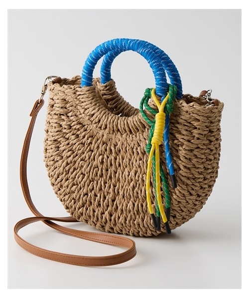 nissen（ニッセン）の「polka polka(ポルカポルカ)コードストラップ＆ハンドルデザイン雑材ショルダーバッグ（ショルダーバッグ・メンズ・ライトベージュ/ベージュ/グレージュ・Y）」の2枚目の写真