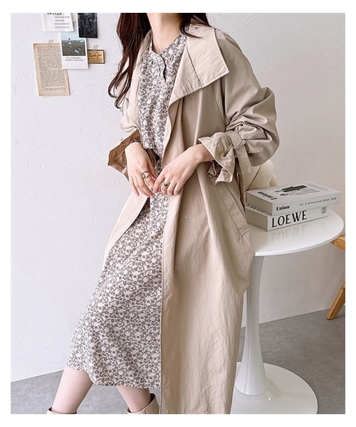 nissen（ニッセン）の「スタンドカラースプリングコート（ステンカラーコート・レディース・ベージュ/ブラック・M）」の2枚目の写真