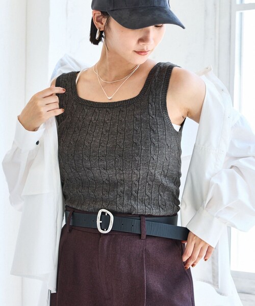 VIS（ビス）の「【前後2WAY】ケーブルニットタンクトップ（タンクトップ・レディース・チャコール/ベージュ/サックス・F）」の14枚目の写真