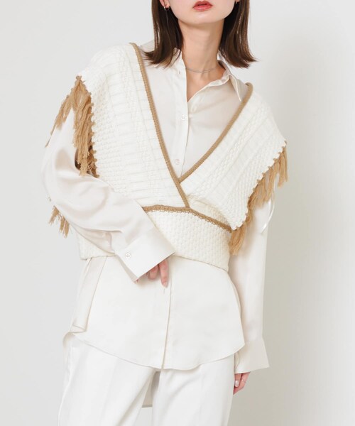 SENSE OF PLACE by URBAN RESEARCH（センスオブプレイスバイアーバンリサーチ）の「フリンジニットベスト（ベスト・レディース・BLU×GRY/IVORY/GRY×WHT・one）」の17枚目の写真
