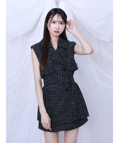 EATME（イートミー）の「ツイードプリーツベスト&スカートSet（セットアップ・レディース・オフホワイト/アイボリー/ブラック/イエロー・F）」の4枚目の写真