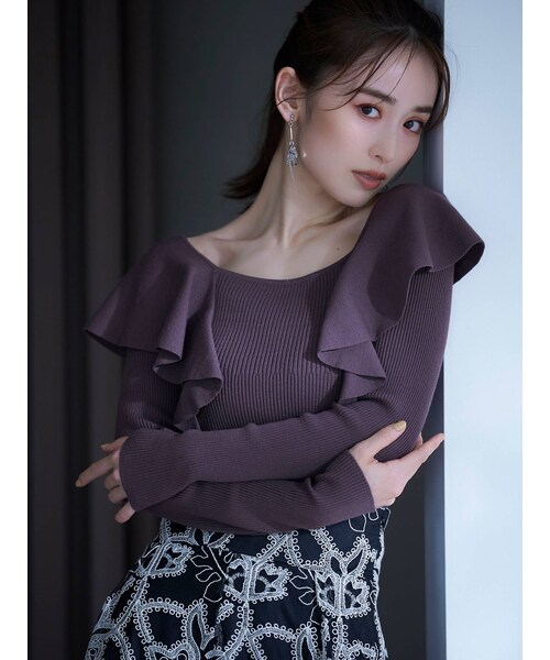 MERCURYDUO（マーキュリーデュオ）の「ロングスリーブラッフルコンパクトリブニット（ニット/セーター・レディース・ブラック/ピンク/ブルー/ベージュ/パープル/オフホワイト・F）」の20枚目の写真