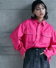 GEVS. | 大きいサイズ綿100％製品染カラーチュニックシャツGEVS.(シャツ/ブラウス)