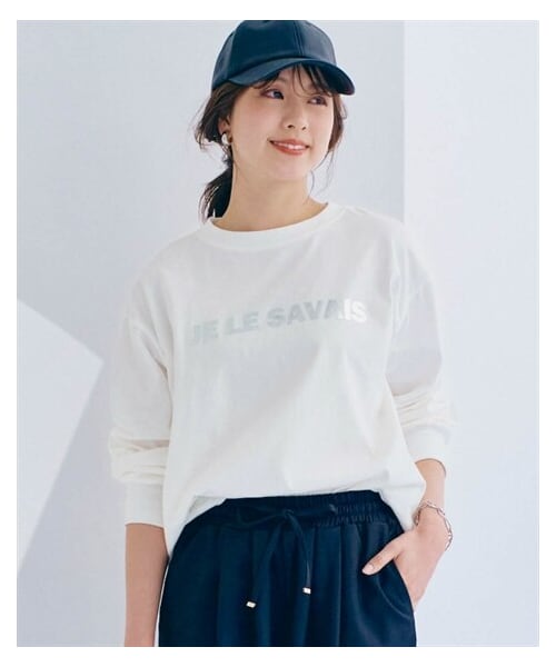 nissen（ニッセン）の「綿100％メタリックロゴTシャツ（接触冷感・UVカット）（Tシャツ/カットソー・レディース・チャコールグレー/オフホワイト・S/M/L/LL）」の3枚目の写真