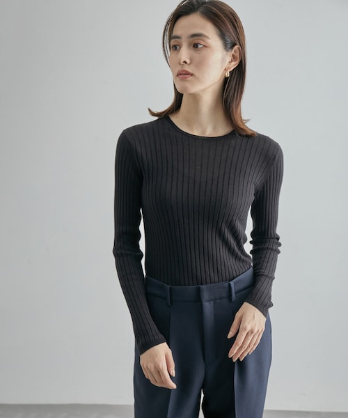 ROPE'(ロペ)の「【限定店舗・J'aDoRe限定】エレガンス キュアフィーロ 天竺クルーネックリブプルオーバー(Tシャツ/カットソー・レディース・ネイビー/オフホワイト・F)」の3枚目の写真