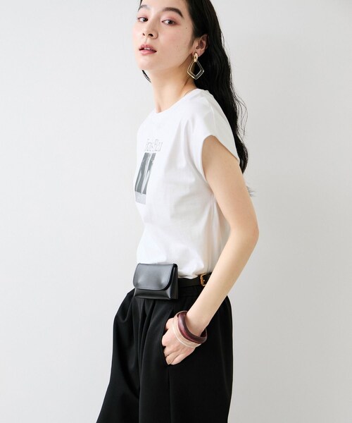VIS（ビス）の「フォト＆ロゴプリントフレンチスリーブTシャツ/接触冷感（Tシャツ/カットソー・レディース・チャコール/ホワイト/サックス・F）」の7枚目の写真