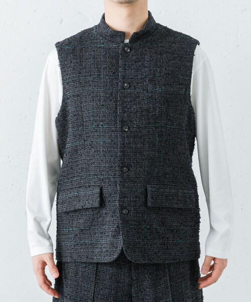 URBAN RESEARCH（アーバンリサーチ）の「SEEALL　STAND COLLAR GILET（ベスト・メンズ・BLK WATCH・3/4）」の4枚目の写真