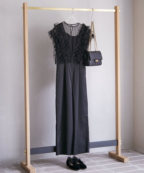 VIS（ビス）の「【新色追加】【VISDRESS】チュールフリルセットオールインワン【低身長向けサイズ有】（つなぎ/オールインワン・レディース・ブラック/ダークブラウン系/ライトグリーン・M/PM）」の15枚目の写真