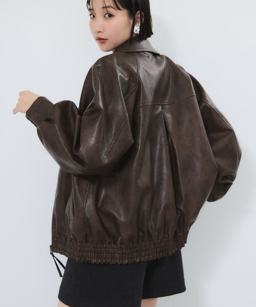 VIS（ビス）の「合皮＆スエードライクジップアップブルゾン（ブルゾン・レディース・ダークブラウン/ダークブラウン系/ピンク系・F）」の18枚目の写真
