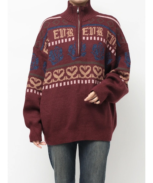 EVRIS（エヴリス）の「フラワーミックスジャガードニットトップス（ニット/セーター・レディース・アイボリー/ブラック/ボルドー・F）」の6枚目の写真