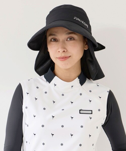 ROPE'（ロペ）の「クールマックスサッカー３ＷＡＹハット/UV・遮熱（ハット・レディース・ブラック/ホワイト/カーキ・F）」の13枚目の写真