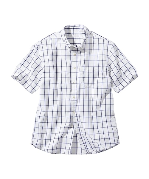 nissen（ニッセン）の「形態安定チェック柄半袖ボタンダウンシャツ（肩まわり・お腹ゆったり）（消臭テープ付）（シャツ/ブラウス・メンズ・ブルー系ギンガム/ネイビー系ギンガム/赤系/サックス系/オフホワイト系/ロイヤルブルー系/グリーン系/ピンク系・M/L/LL/3L/4L/5L/6L/8L/10L）」の5枚目の写真