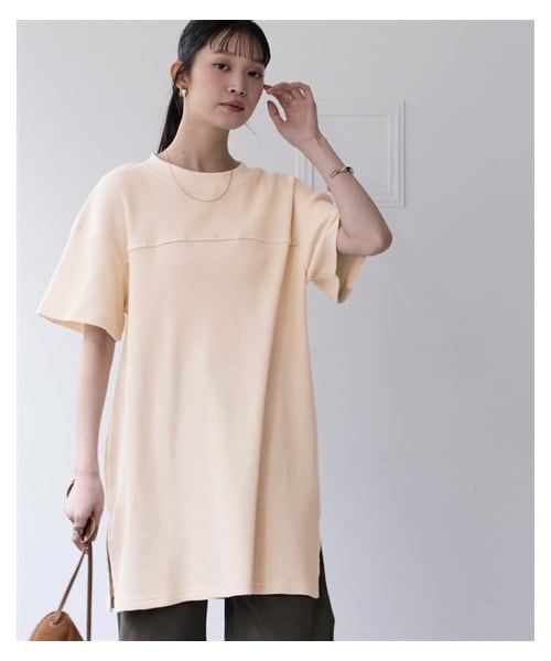 nissen（ニッセン）の「綿１００％ドライタッチワッフル５分袖コクーンチュニック（UVカット・吸汗速乾）＜大きいサイズ有＞（チュニック・レディース・杢チャコールグレー/黒/ナチュラル/ライトカーキ・S/M/L/LL/3L/4L/5L/6L/8L/10L）」の3枚目の写真