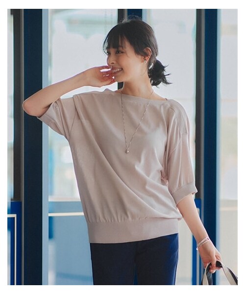 nissen（ニッセン）の「大きいサイズ ひんやりサマーニットボートネックドルマンニット（UVカット・接触冷感・遮熱）（ニット/セーター・レディース・ベイクドパープル/ミントグリーン/モカグレー/黒/ディープブルー・L/LL/3L/4L/5L/6L/8L/10L）」の18枚目の写真