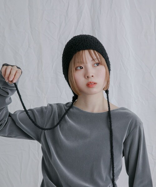 KBF（ケイビーエフ）の「スプリングニットボンネット（ニットキャップ/ビーニー・レディース・BLACK/BEIGE・one）」の5枚目の写真