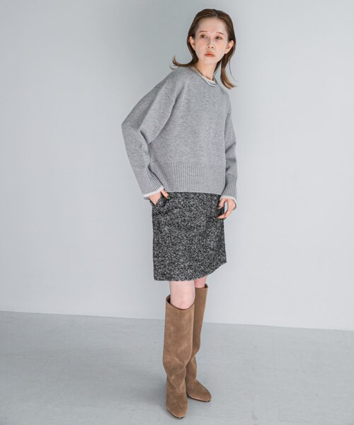 URBAN RESEARCH ROSSO（アーバンリサーチロッソ）の「『WEB/一部店舗限定』エクストラファインシームデザインニット（ニット/セーター・レディース・PEARLWHITE/LEMON/BABY PINK/LOYAL BLUE/GRAY×WH/BROWN×RED・FREE）」の18枚目の写真