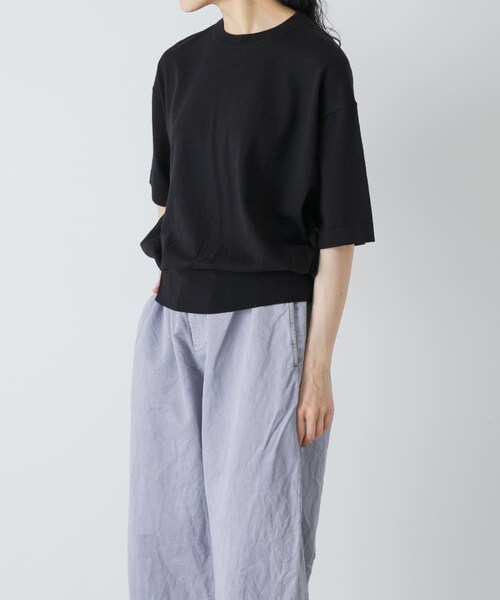 かぐれ（カグレ）の「ハイゲージコットン半袖クルーネックニット（ニット/セーター・レディース・BLACK/MINT GRAY/NAVY・Free）」の9枚目の写真