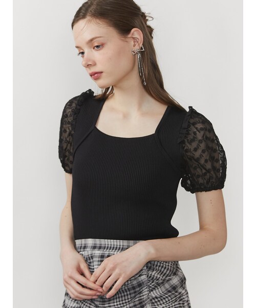 CALNAMUR（カルナムール）の「FLOWER EMB KNIT/フラワーエンブロダリーニット（ニット/セーター・レディース・ホワイト/ブラック/グリーン・F）」の12枚目の写真