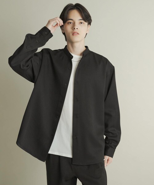 SENSE OF PLACE by URBAN RESEARCH（センスオブプレイスバイアーバンリサーチ）の「ウールライクバンドカラールーズシャツ（シャツ/ブラウス・メンズ・BLACK/CHARCOAL/GREIGE/D.NAVY/BEG CHECK・M/L）」の22枚目の写真