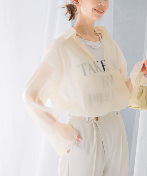 URBAN RESEARCH ROSSO（アーバンリサーチロッソ）の「シアースキッパーロングシャツ（シャツ/ブラウス・レディース・ivory/blue・FREE）」の3枚目の写真