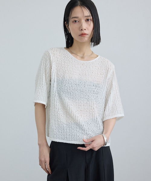 ADAM ET ROPE'(アダムエロペ)の「【WEB限定】ティアードラッセルシアーTシャツ(Tシャツ/カットソー・レディース・ブラック/ホワイト/サックス・F)」の1枚目の写真