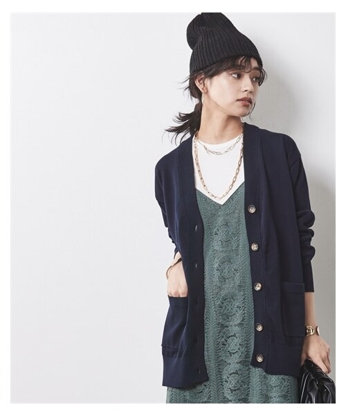 nissen（ニッセン）の「大きいサイズ 綿100％ハイツイストVネックカーディガン シックスタイル（カーディガン/ボレロ・レディース・ベージュ/グレー/ネイビー・L/LL/3L/4L/5L/6L/8L/10L）」の3枚目の写真