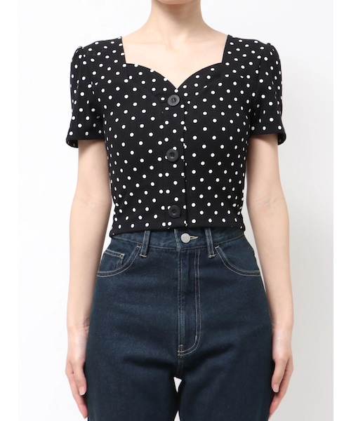 EMODA（エモダ）の「FRONT BUTTON SHORT TOP（Tシャツ/カットソー・レディース・ホワイト/ブラック/ライム/ブルー/ライトミックス・F）」の5枚目の写真