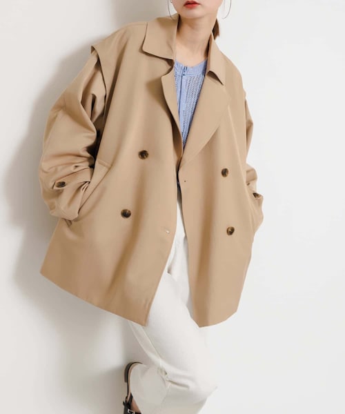 SENSE OF PLACE by URBAN RESEARCH（センスオブプレイスバイアーバンリサーチ）の「2WAYショートトレンチコート（ステンカラーコート・レディース・IVORY/BEIGE・one）」の2枚目の写真