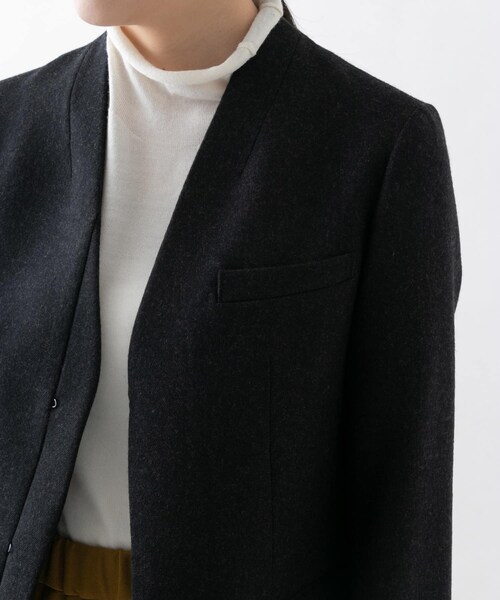 URBAN RESEARCH（アーバンリサーチ）の「WORK NOT WORK　メランジウールHANカラージャケット（ノーカラージャケット・レディース・COYOTE/CHARCOAL・1/2）」の4枚目の写真