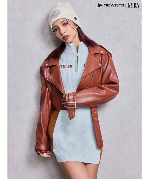 GYDA（ジェイダ）の「Fake leather shortジャケット（ライダースジャケット・レディース・ブラック/ブラウン・F）」の6枚目の写真