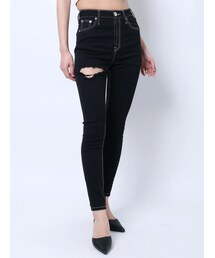 GYDA | H/Wステッチカラーダメージスキニーパンツ(デニムパンツ)