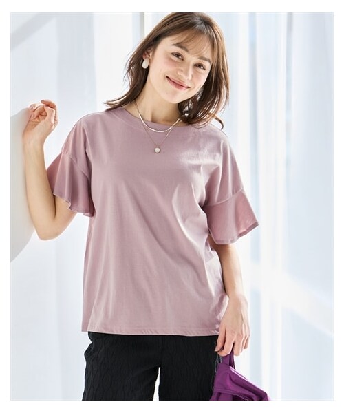 nissen（ニッセン）の「＜大きいサイズ＞【汗染みしにくい】フリル袖プルオーバー（Tシャツ/カットソー・レディース・グレイッシュピンク/オリーブグリーン/チャコールグレー・L/LL/3L/4L/5L/6L/8L/10L）」の18枚目の写真
