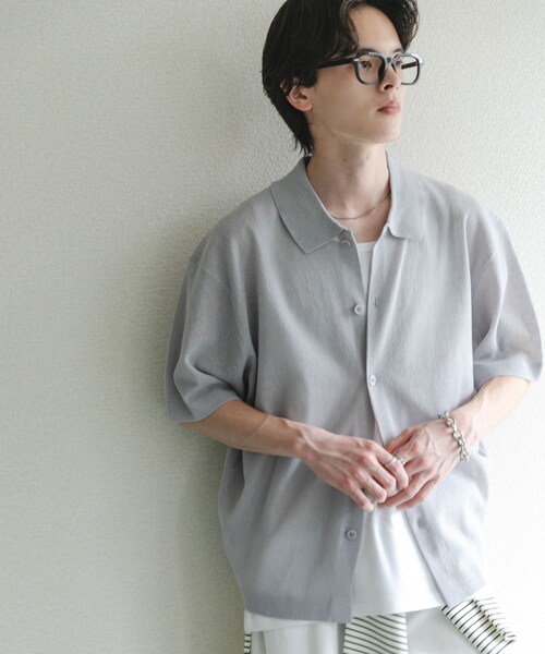 SENSE OF PLACE by URBAN RESEARCH（センスオブプレイスバイアーバンリサーチ）の「『一部WEB限定カラー』『イージーケア』リネンブレンドシアーニットシャツ（ニット/セーター・メンズ・BLACK/L.GRAY/BROWN/L.BLUE/D.NAVY・M/L）」の17枚目の写真