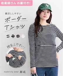 nissen | 【産前・産後　授乳服】授乳しやすい　ボートネック長袖ボーダーＴシャツ(マタニティウェア/グッズ)