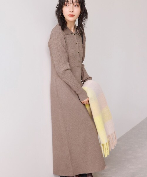 VIS（ビス）の「ポロケーブルモチモチニットワンピース（ワンピース・レディース・オフホワイト/ベージュ系/ネイビー・F）」の4枚目の写真