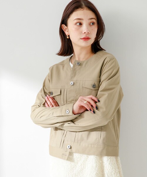URBAN RESEARCH Sonny Label（アーバンリサーチサニーレーベル）の「ナチュラルストレッチノーカラーコットンジャケット（ノーカラージャケット・レディース・アイボリー/ブルーグレー/ベージュ・FREE）」の20枚目の写真